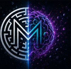 MentalistMaze emblem merging a geometric maze with an illuminated brain